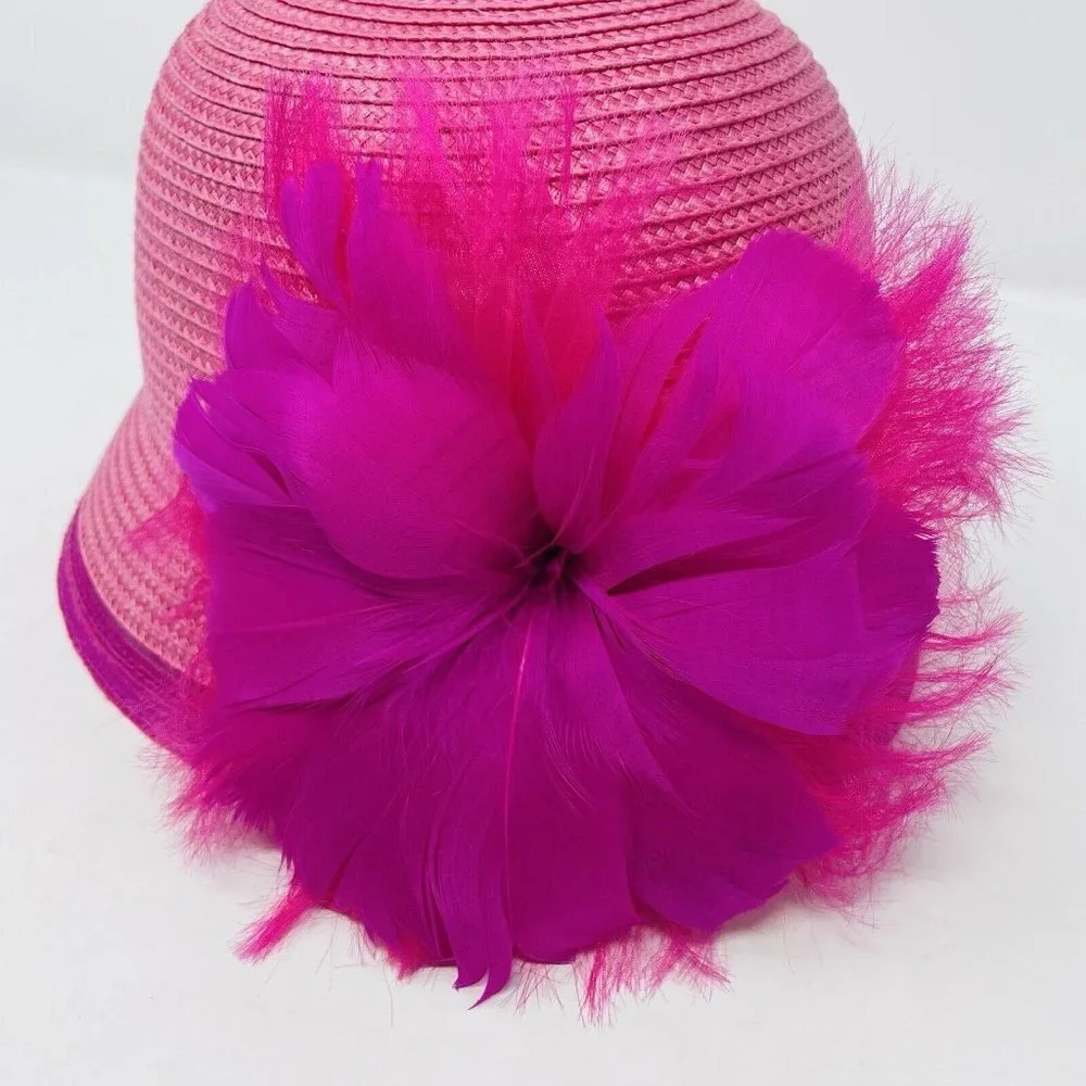 Bellissima Millinery Collection Womens OS Feather Flower Cloche Hat Pink $68 143 - Picture 2 of 8